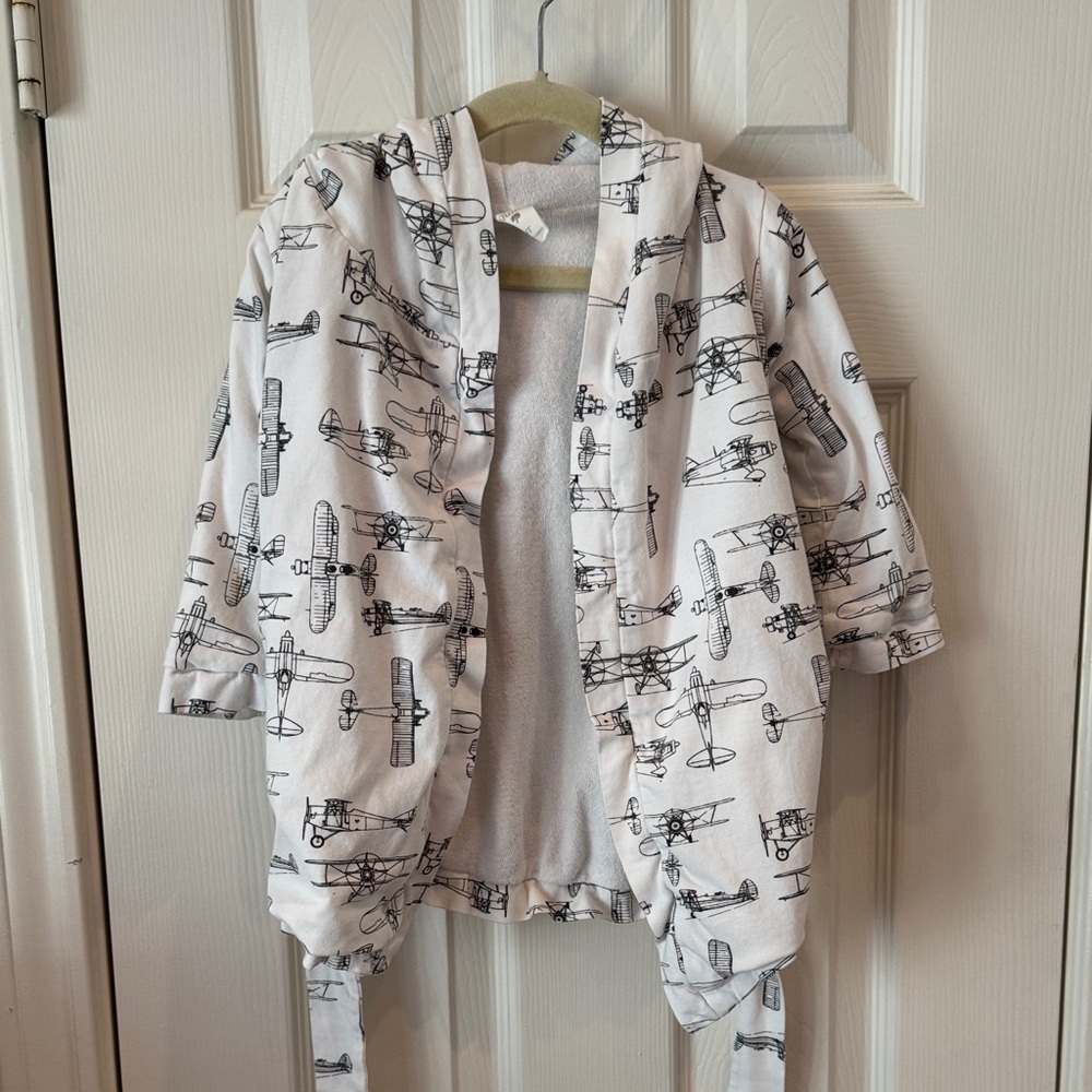 Kate Quinn White Airplane Print Kids bath robe
